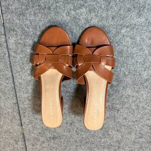 J. Adams Nori Womens US 8.5 Sandals Brown Faux Leather Slip On Block Heel Mules